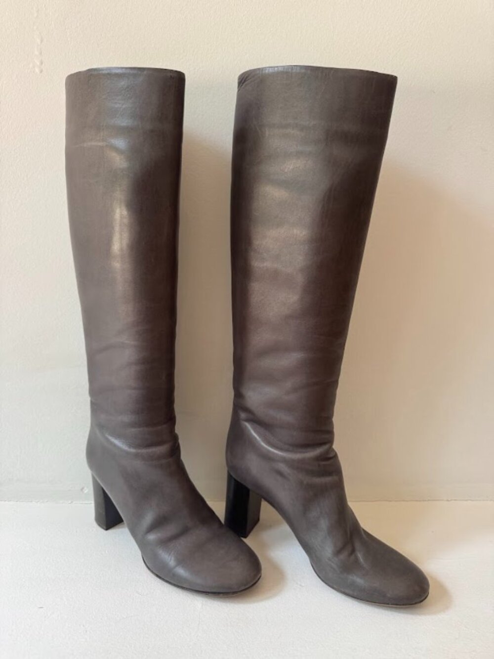 Chloe Gray Soft Leather Knee High Boots 37.5